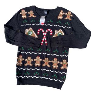 Rue21 Christmas sweater size large black gingerbread man